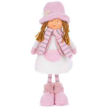 Dievčatko s ružovým klobúkom, ružové, látkové, 16x10x36 cm