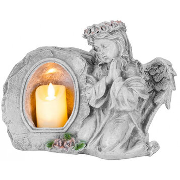 Anjel modliaci so sviečkou, LED, polyresin, na hrob