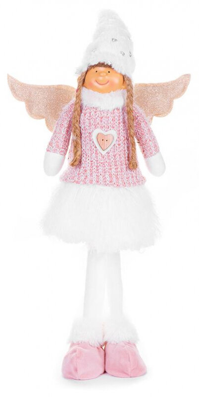 Anjelik s bielou sukňou, látkový, ružovo-biely, 29x13x59 cm