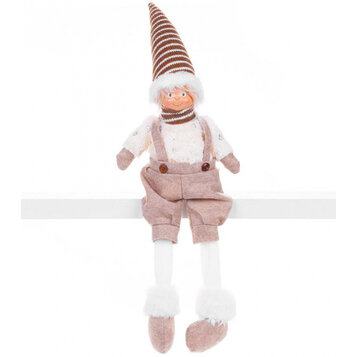 Chlapček s vysokým klobúkom, látkový, hnedo-biely, 17x12x54 cm