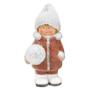 Chlapček so snehovou guľou, 1 LED, 14x13x25 cm
