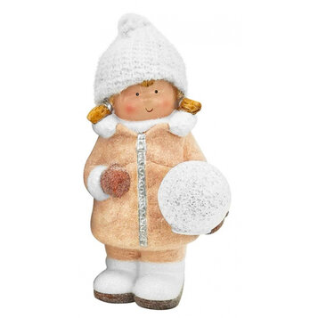 Dievčatko so snehovou guľou, 1 LED, keramika, 14x13x25 cm
