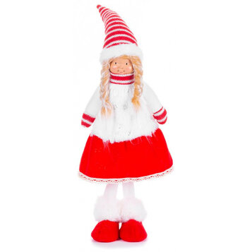 Dievčatko v šatách, látkové, červeno-biele, 17x13x48 cm