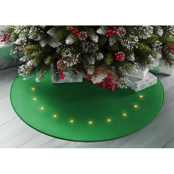 Koberec zelený, s hviezdičkami, 22 LED, teplá biela, 2xAA, 90 cm