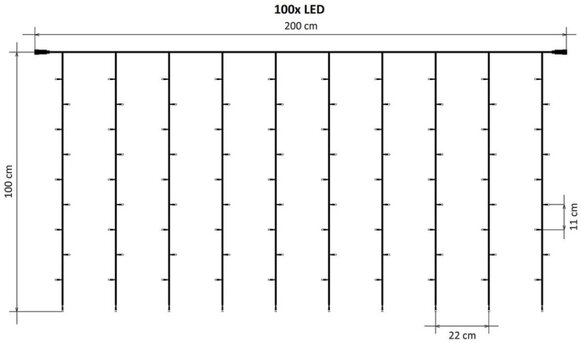 LED svetelný záves - 2x1m, studená biela