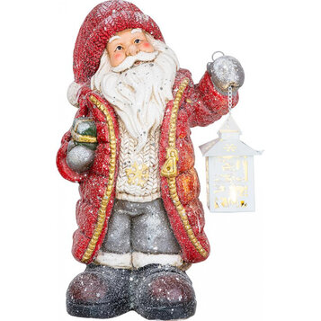 Santa s lampášom, LED, keramika, 26x18x42 cm