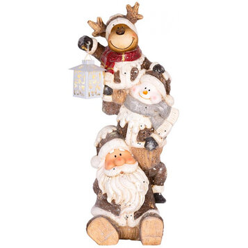 Santa, sob a snehuliak s lampášikom, 1 LED, 2xAAA, keramika, 29x24x66 cm