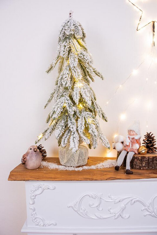Stromček smrek, zasnežený, 20 LED, teplá biela, 60 cm