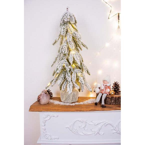 Stromček smrek, zasnežený, 20 LED, teplá biela, 60 cm