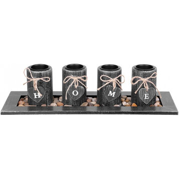 Svietnik 39x12,5x10 cm, čierny, na podnose, na čajové sviečky