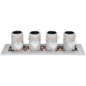 Svietnik 39x12,5x10 cm, sivý, na podnose, na čajové sviečky