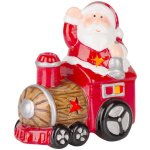 Santa s vláčikom, LED, terakota, 10,3×6,3×10,7 cm