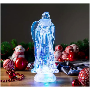 Anjel, LED, meniaca farby, s plávajúcimi trblietkami, PE, 3xAAA, 10×25 cm