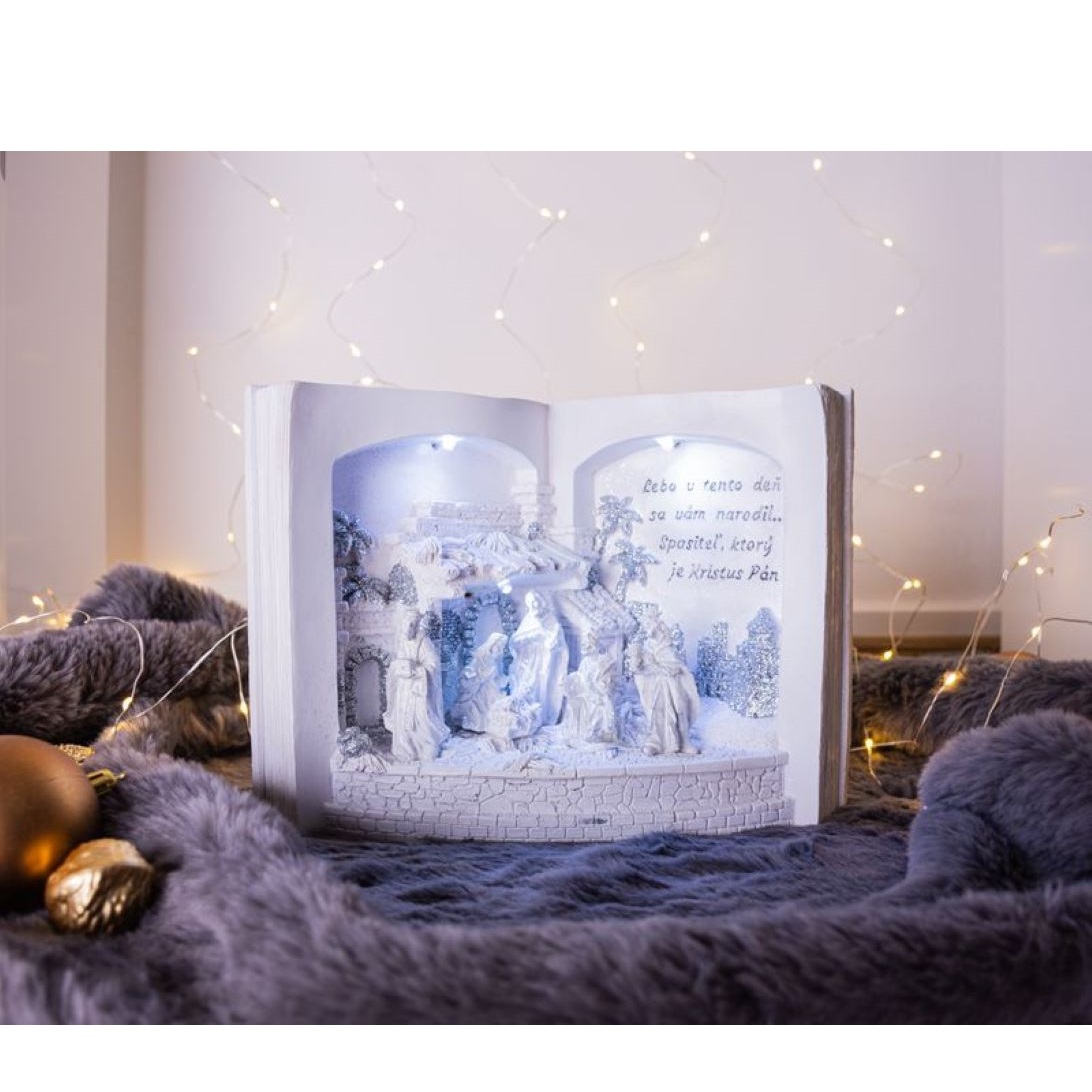Betlehem v knihe, 3 LED, studená biela