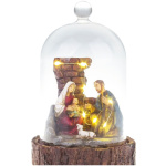 Betlehem v sklenenej kupole, 7 LED, 2xAAA, interiér, 11,80×11,80×19 cm