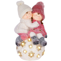 Chlapec a dievčatko na guli, 9 LED, 3xAA, keramika, interiér, 32,50x30x50 cm