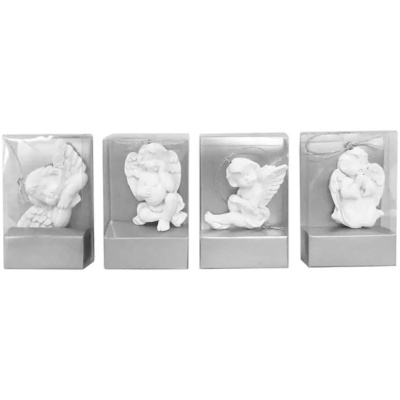 Dekorácia, závesný anjel, polyresin, bal. sellbox 24 ks (mix. 4 vzorov), 5 cm