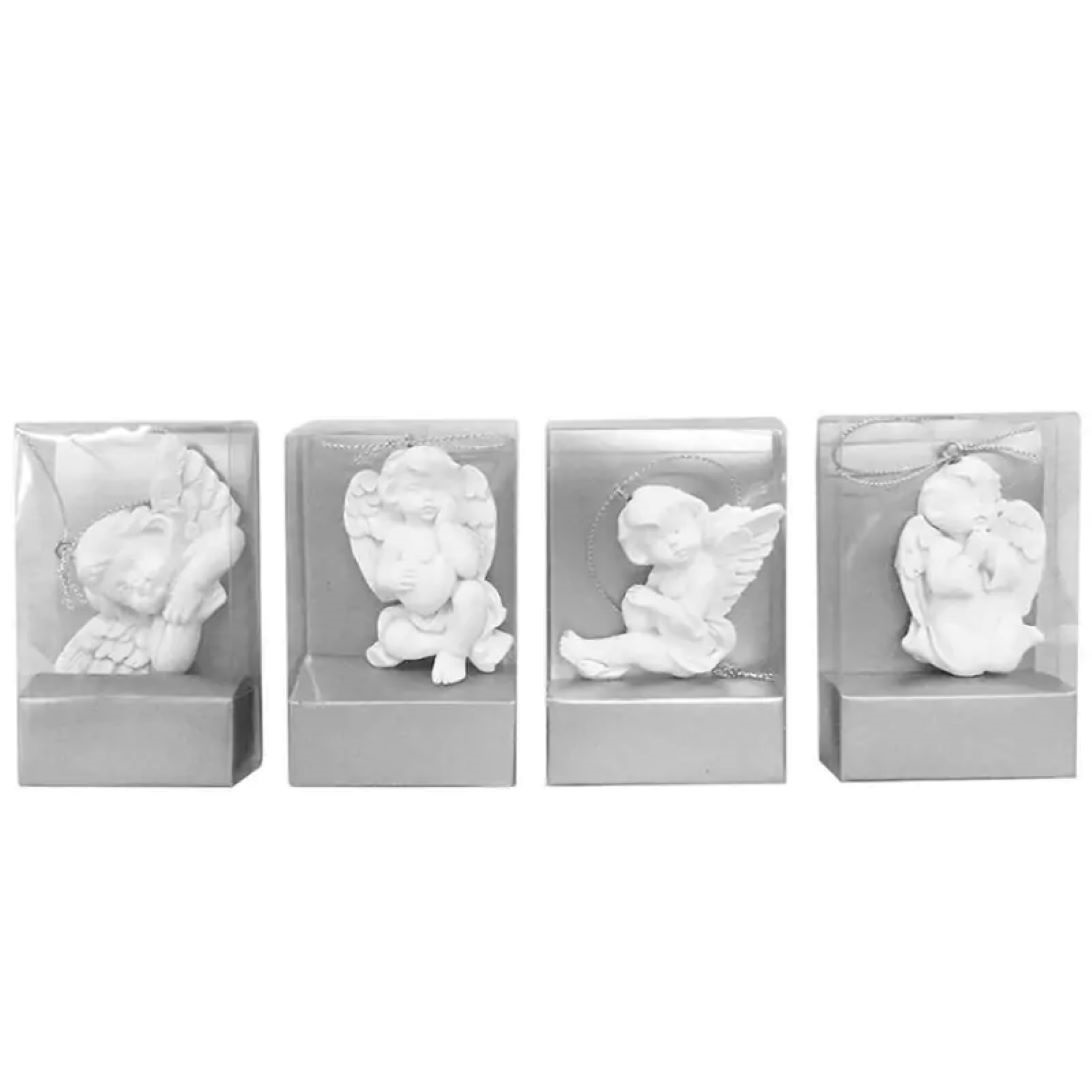 Dekorácia, závesný anjel, polyresin, bal. sellbox 24 ks (mix. 4 vzorov), 5 cm