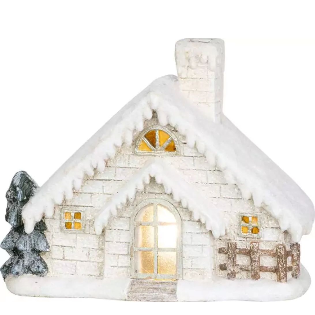 Domček s komínom, keramika,, 40 cm, LED