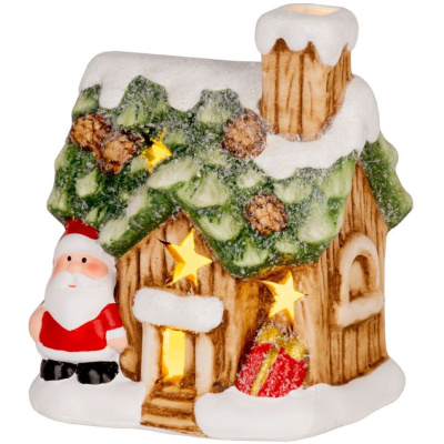 Domček so santom, LED, terakota, 10×8,3×12,2 cm