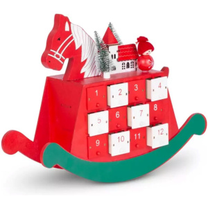 Drevený adventný kalendár – koník, 2 LED, 2xAAA