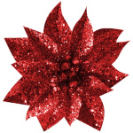 GlitterPoinsettia, so štipcom, červený, veľkosť kvetu: 9 cm, 6 ks