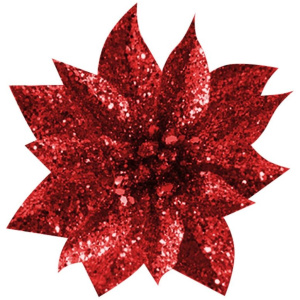 GlitterPoinsettia, so štipcom, červený, veľkosť kvetu: 9 cm, 6 ks
