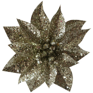 GlitterPoinsettia, so štipcom, šampaň, veľkosť kvetu: 9 cm