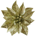 GlitterPoinsettia, so štipcom, zlatý, veľkosť kvetu: 9 cm, 6 ks