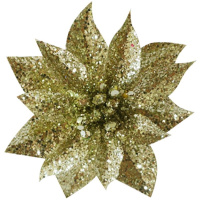 GlitterPoinsettia, so štipcom, zlatý, veľkosť kvetu: 9 cm, 6 ks
