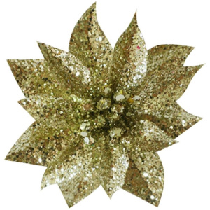 GlitterPoinsettia, so štipcom, zlatý, veľkosť kvetu: 9 cm, 6 ks