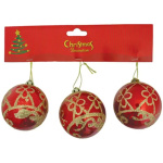 Gule Vianoce, 3 ks, červené so zlatým ornamentom, 6 cm