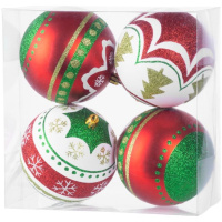 Gule Vianoce, 4 ks, červeno – zelené, s ornamentami, na vianočný stromček, 10 cm