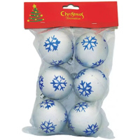 Gule Vianoce, 6 ks, strieborné s modrými vločkami, 6 cm