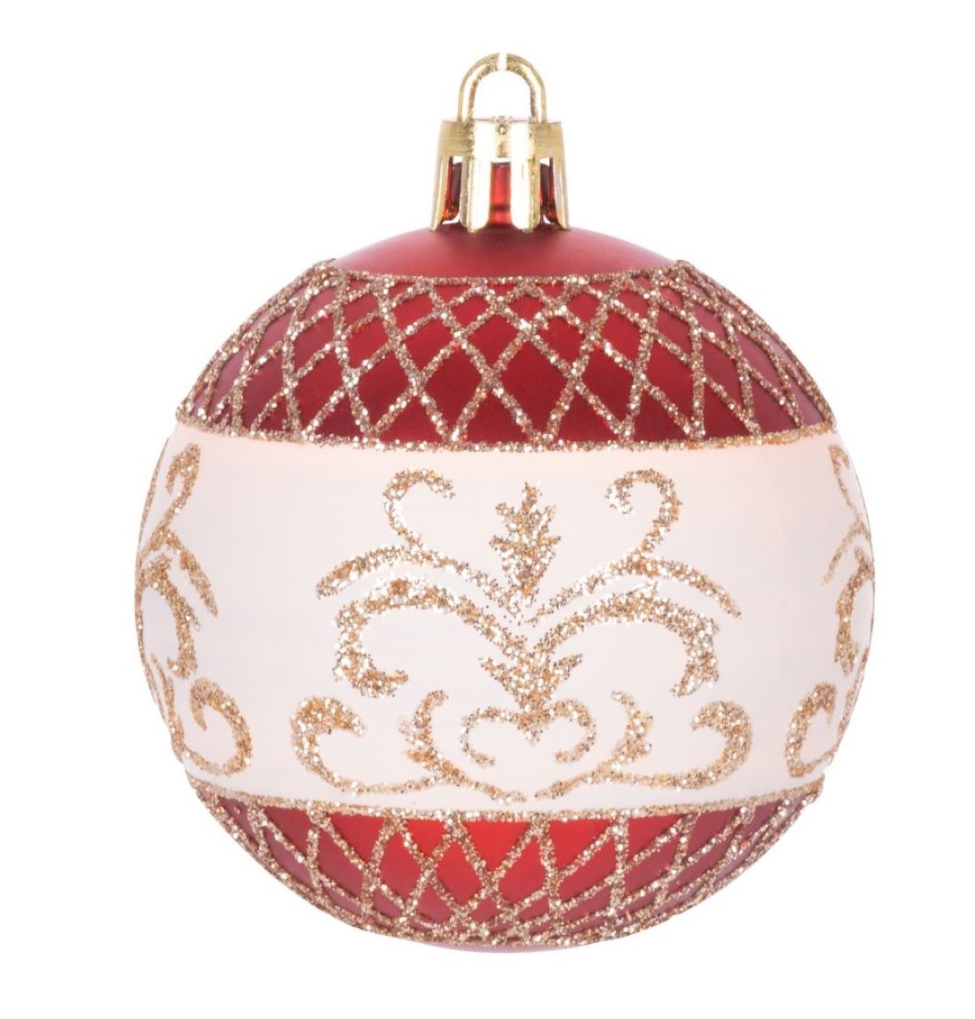 Gule Vianoce, 9 ks, červené s ornamentom, na vianočný stromček, 6 cm