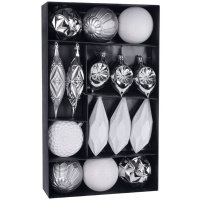 Gule Vianoce, set, 15 ks, bielo – strieborné, na vianočný stromček, 8-15 cm