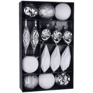 Gule Vianoce, set, 15 ks, bielo – strieborné, na vianočný stromček, 8-15 cm