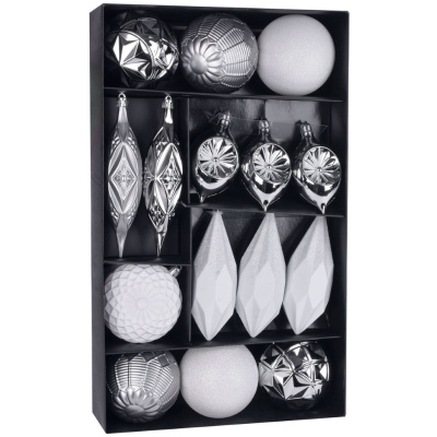 Gule Vianoce, set, 15 ks, bielo – strieborné, na vianočný stromček, 8-15 cm