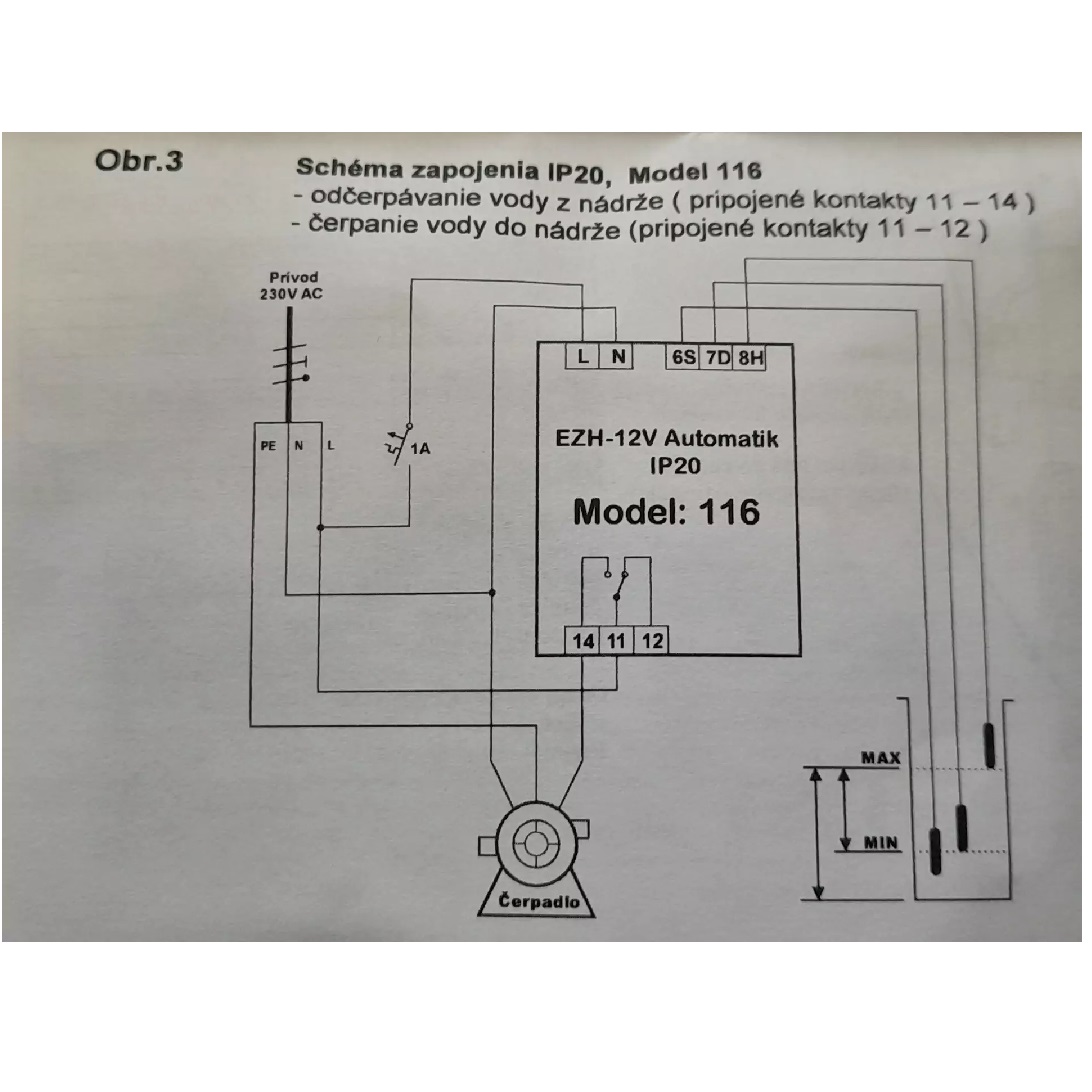 Hladinový spínač EZH-12V automatic IP 20 model 116