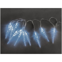 Icicle, 12 LED studená biela, 12 cencúľov, 3xAA, IP44, exteriér