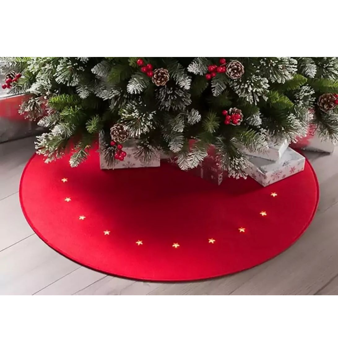 Koberec červený, s hviezdičkami, 22 LED, teplá biela, 2xAA, 90 cm