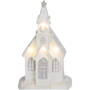 Kostol biely, 4 LED teplá biela, 2xAAA, interiér, 10x9x17 cm, sellbox 12 ks