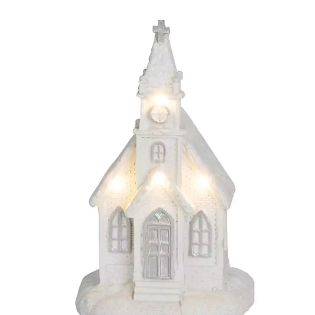 Kostol biely, 4 LED teplá biela, 2xAAA, interiér, 10x9x17 cm, sellbox 12 ks