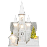 Kostol s betlehemom, 6 LED biela, 3xAA, interiér, 17x13x25 cm