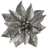 Kvet GlitterPoinsettia, so štipcom, strieborný, veľkosť kvetu: 9 cm, 6 ks