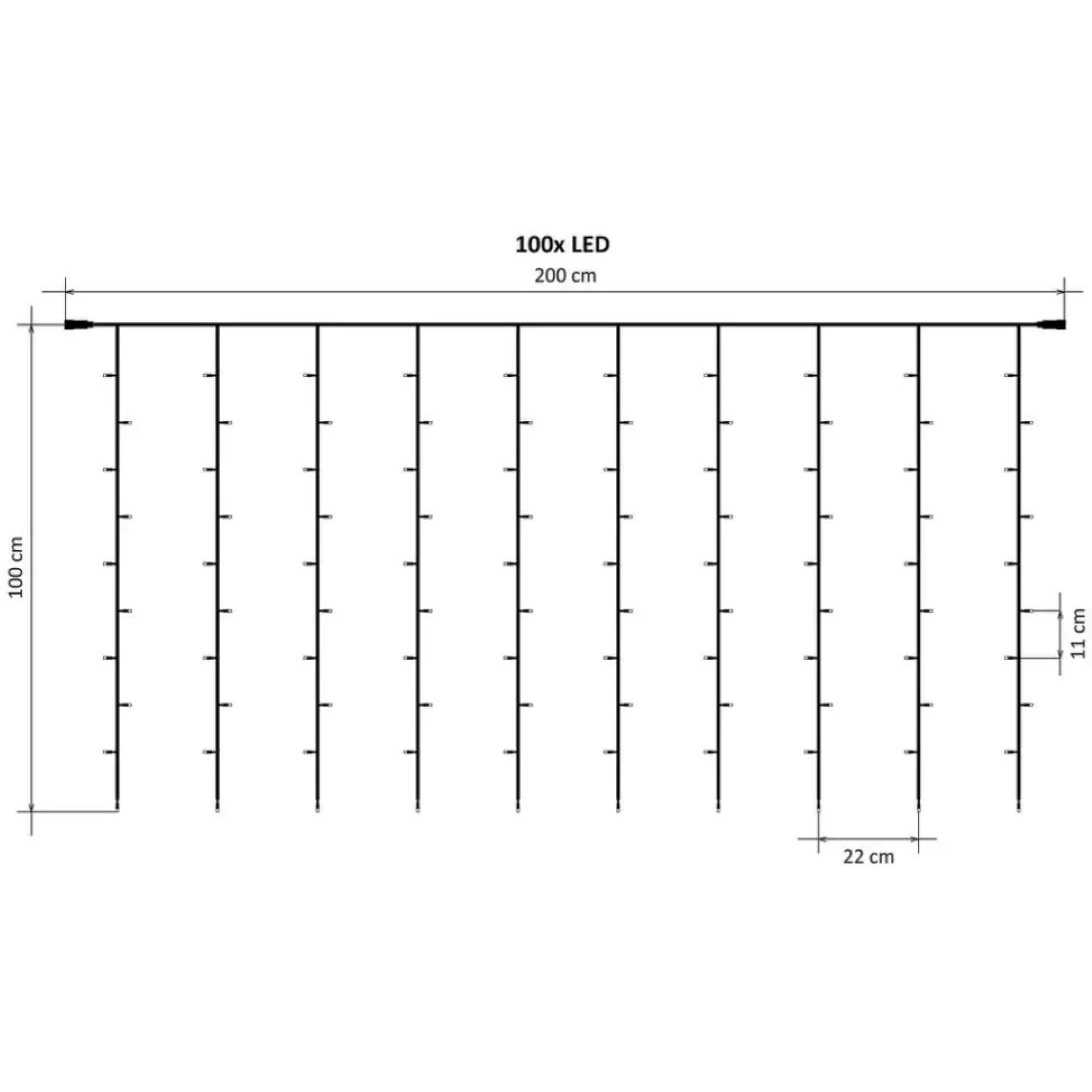 LED svetelný záves – 2x1m, studená biela