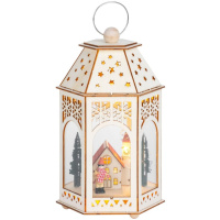 Lampáš Drevená dedinka, 9 LED, teplá biela, 16,5x14x30 cm