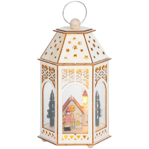 Lampáš Drevená dedinka, 9 LED, teplá biela, 16,5x14x30 cm