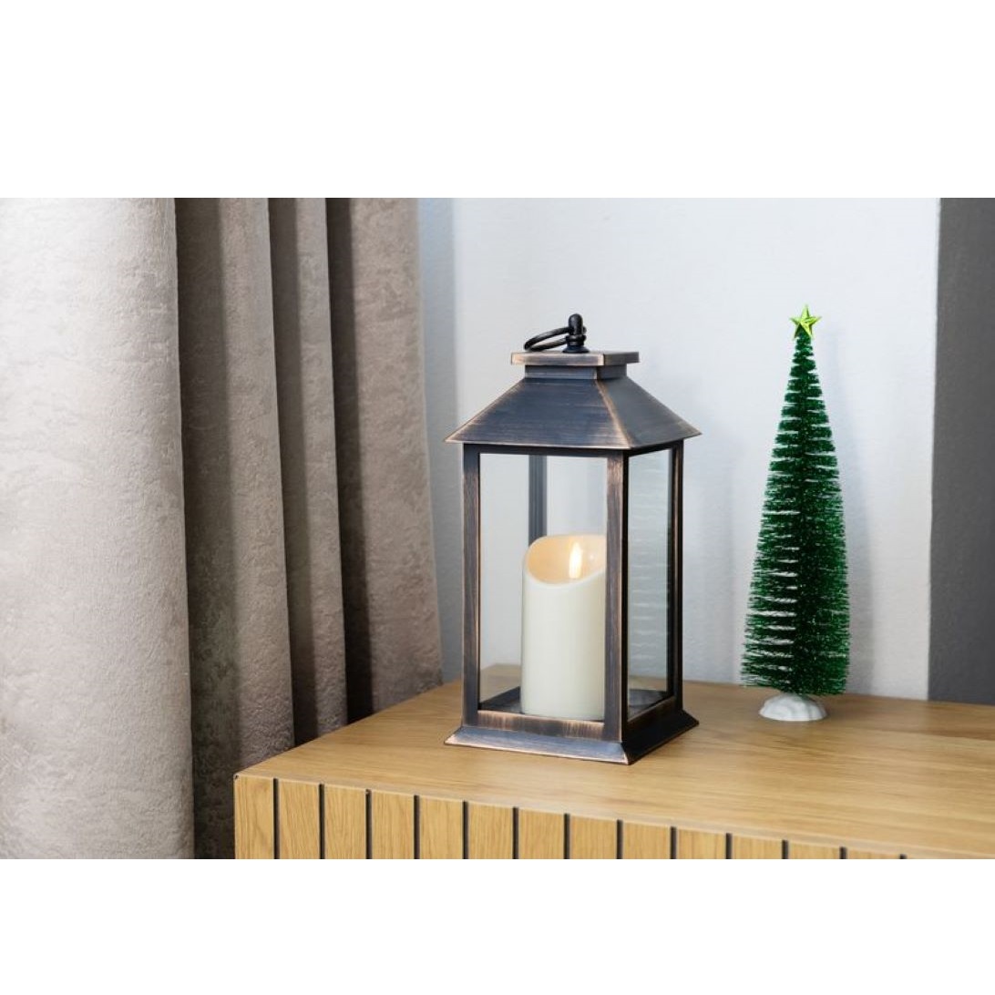 Lampáš LED, 3xAAA, plast, hnedo-medený, 14x14x33 cm