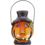 Lampášik tekvica LED, s klobúkom, keramika, 15 cm